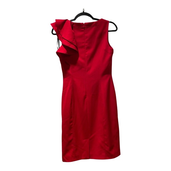 Calvin Klein Red Dress with Ruffle Shoulder - Picture 2 of 5